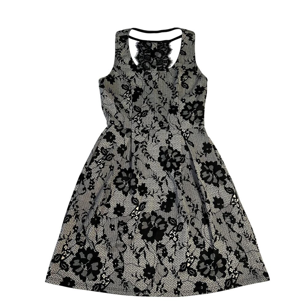 Women's Sleeveless Scoop Neck Floral Print Fit & Flare Scuba Mini Dress Size XXS